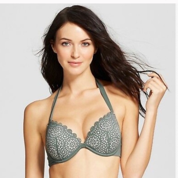 SHADE & SHORE Green Push Up Laser Cut Bikini Top - Picture 1 of 7